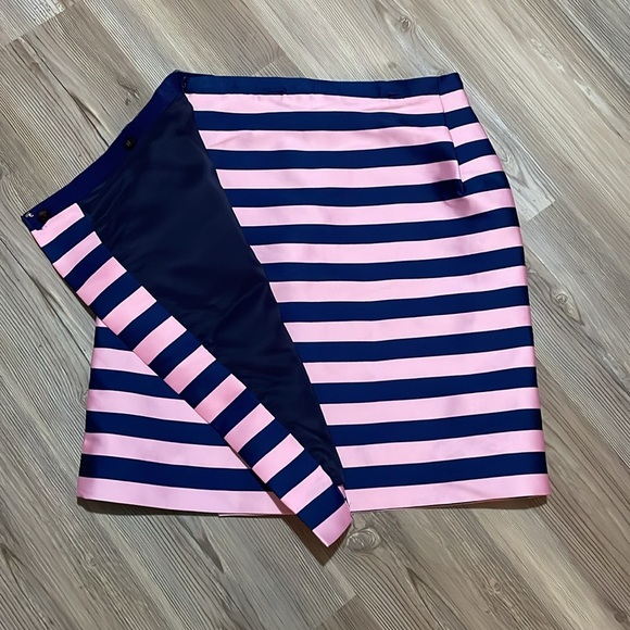 J. Crew Pencil Skirt Wrap Pink Navy Striped Size 00 Silk blend Classy Trendy NWT - Picture 6 of 13